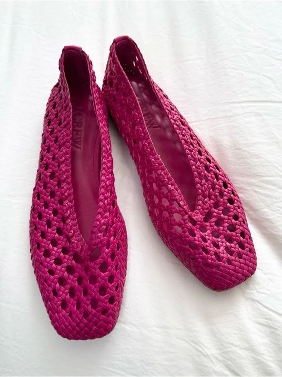J.Crew Quinn Handwoven Leather Ballet Flats Pink Woven Shoes 6.5 - Picture 2 of 5